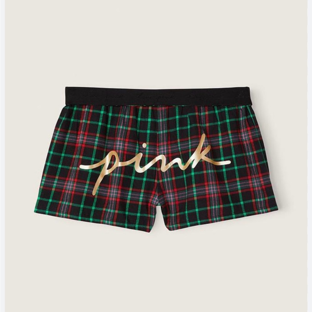 VS Pink Plaid Shine Sleep Boxy Shorts XXL